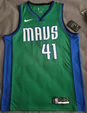 Nowitzki 41 Dallas Mavericks Earned jersey green player version